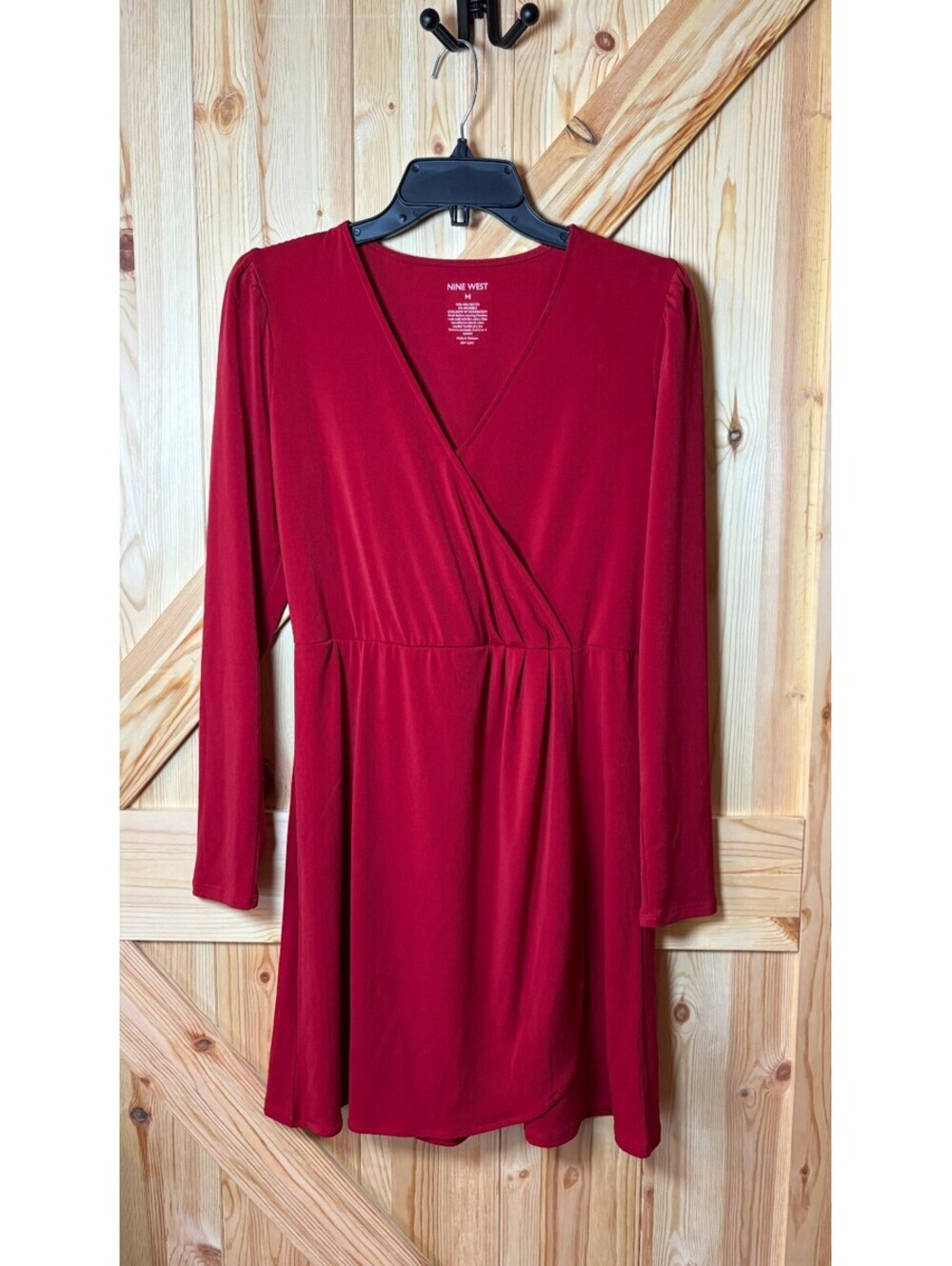 Nine West Red Long Sleeve V-Neck Dress Size M